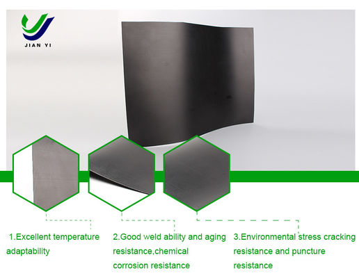 Matériau perméable HDPE Géomembrane lisse avec une excellente résistance aux UV et un allongement de 700% à la rupture pour les applications de décharge et de barrage