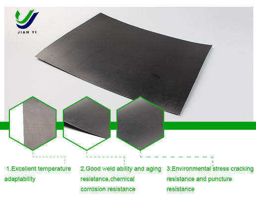 Excellente résistance chimique géomembrane HDPE pour l'installation de soudage à la coupe à chaud dans les projets d'étang de réglage du brillant