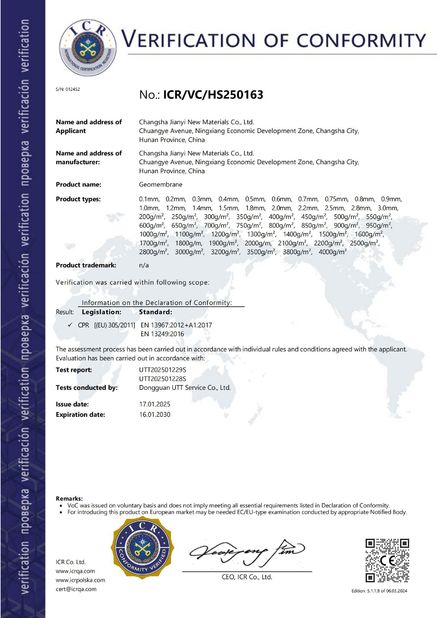 Chine Changsha Jian-Yi New Material Co., Ltd. certifications