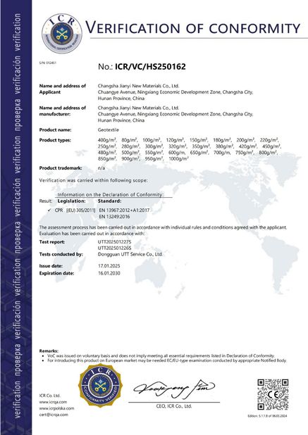 Chine Changsha Jian-Yi New Material Co., Ltd. certifications