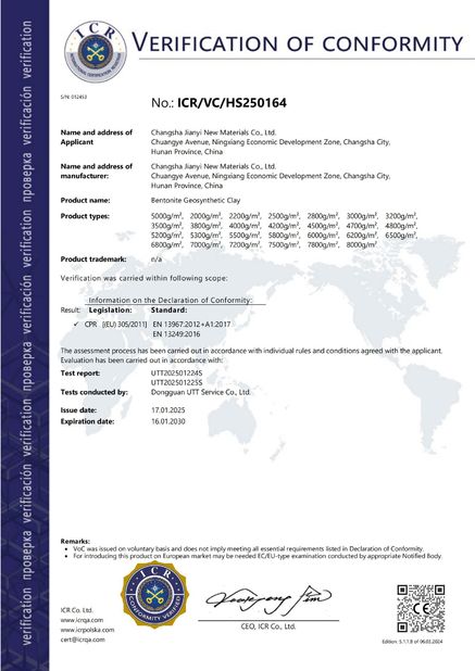 Chine Changsha Jian-Yi New Material Co., Ltd. certifications